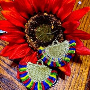 Embroidered Multi Color dangling Boho Earrings